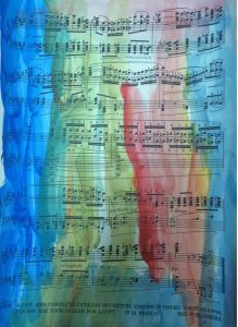 A watercolor piece of sheet music from the Epic banquet